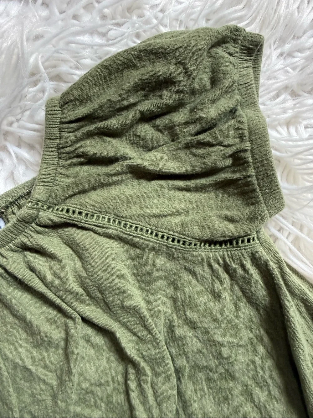 Olive Green Short-Sleeve Peasant Dress